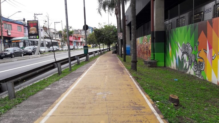 Ciclovia localizada na Radial Leste, em São Paulo (city), Brasil.