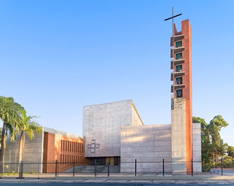 Front façade of the Holy Family Cathedral, seat of the Roman Catholic Diocese of Campo Limpo, in São Paulo, Brazil.