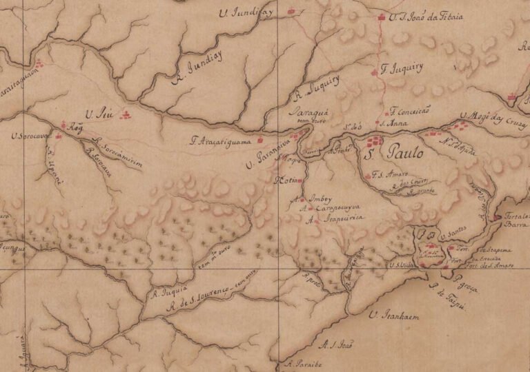 Detalhe do mapa "Costa do Brasil desde a ponta de Itapetininga, São Paulo, até o rio Imbou ao sul da Ilha de Santa Catar