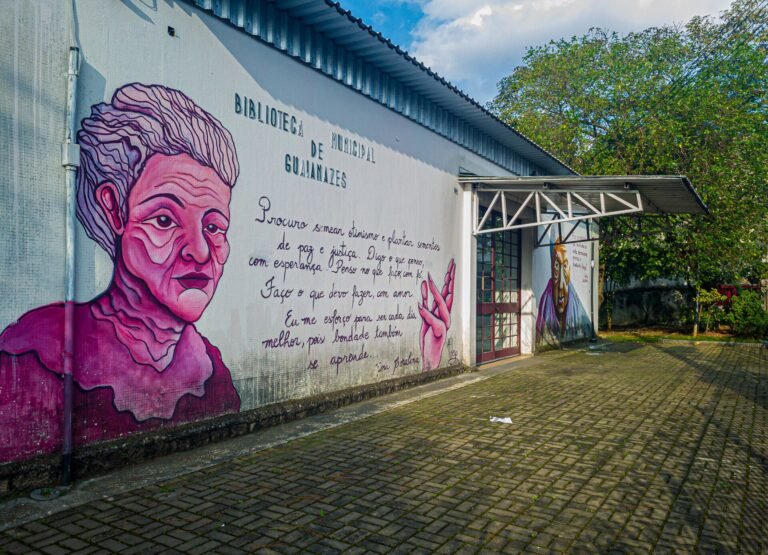 Grafitti of Cora Coralina on the walls of the public library after her name. The text written on the wall is, in Brazili