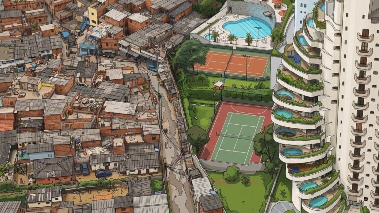 Versao cartoon para ilustraçao da desigualdade social publicada em 2012, Tuca Vieira, que representando, à esquerda, o b